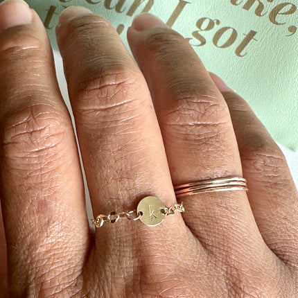 14kt Solid Gold Initial Chain Ring