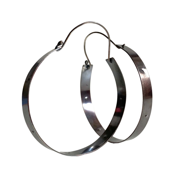 Nickel Free Large Silver Hoops - Black Statement Earrings - 2 1/2