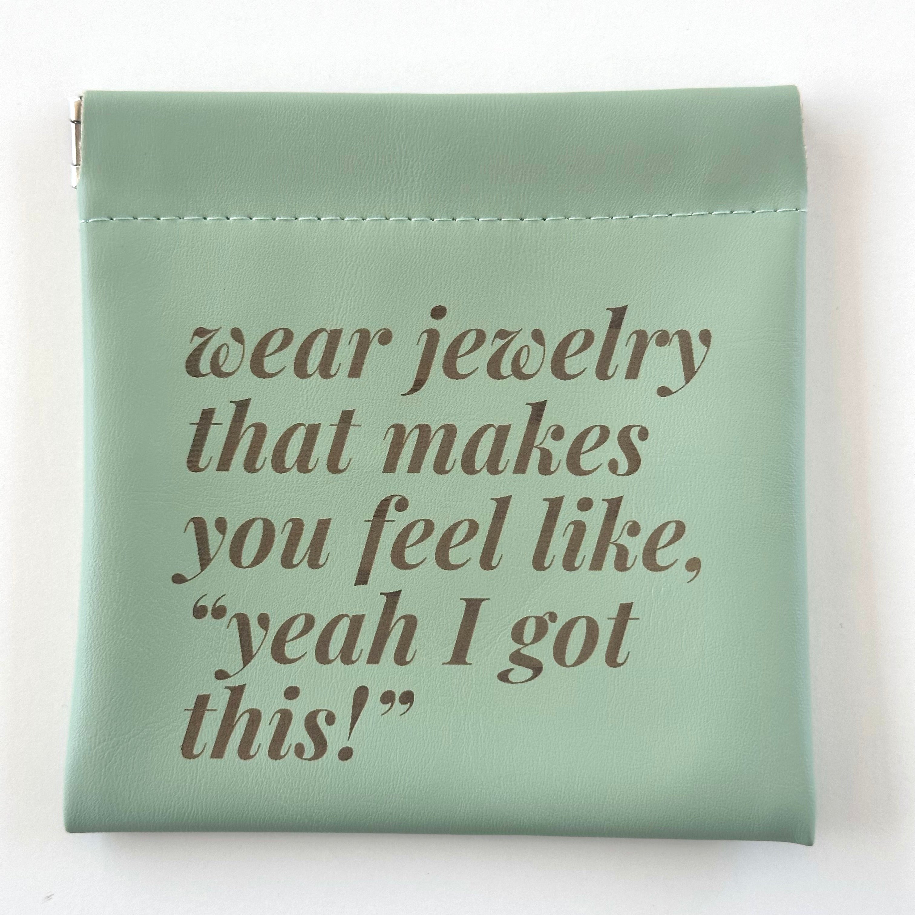 Mint Green Leatherette Jewelry Pouch with Motivational Quote