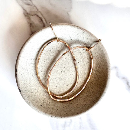 Large Gold Organic Oval Shape Hoop Earrings