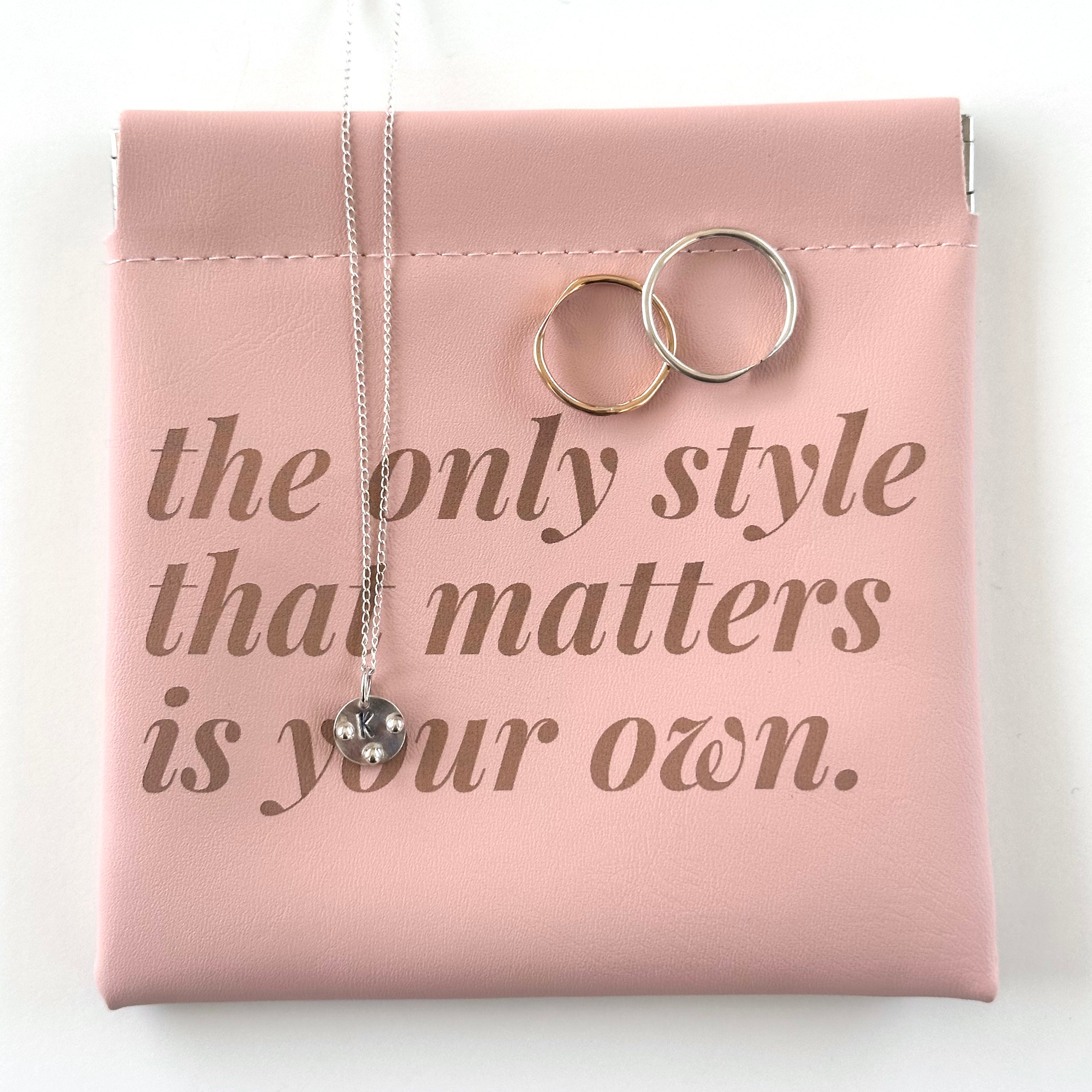 Pink Leatherette Jewelry Pouch with Motivational Quote