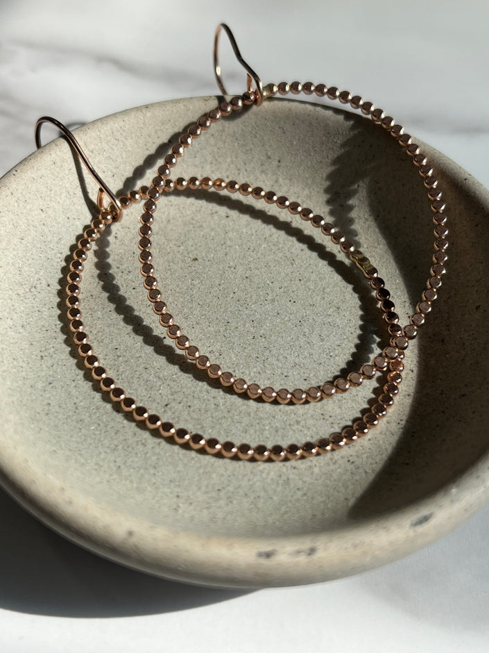 Rose Gold Beaded Large Hoops - 14kt Gold Filled